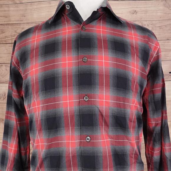 Bugatchi Shirt Mens Large Plaid Button Up Long Sleeve Shaped Fit Dress Casual - Picture 1 of 11